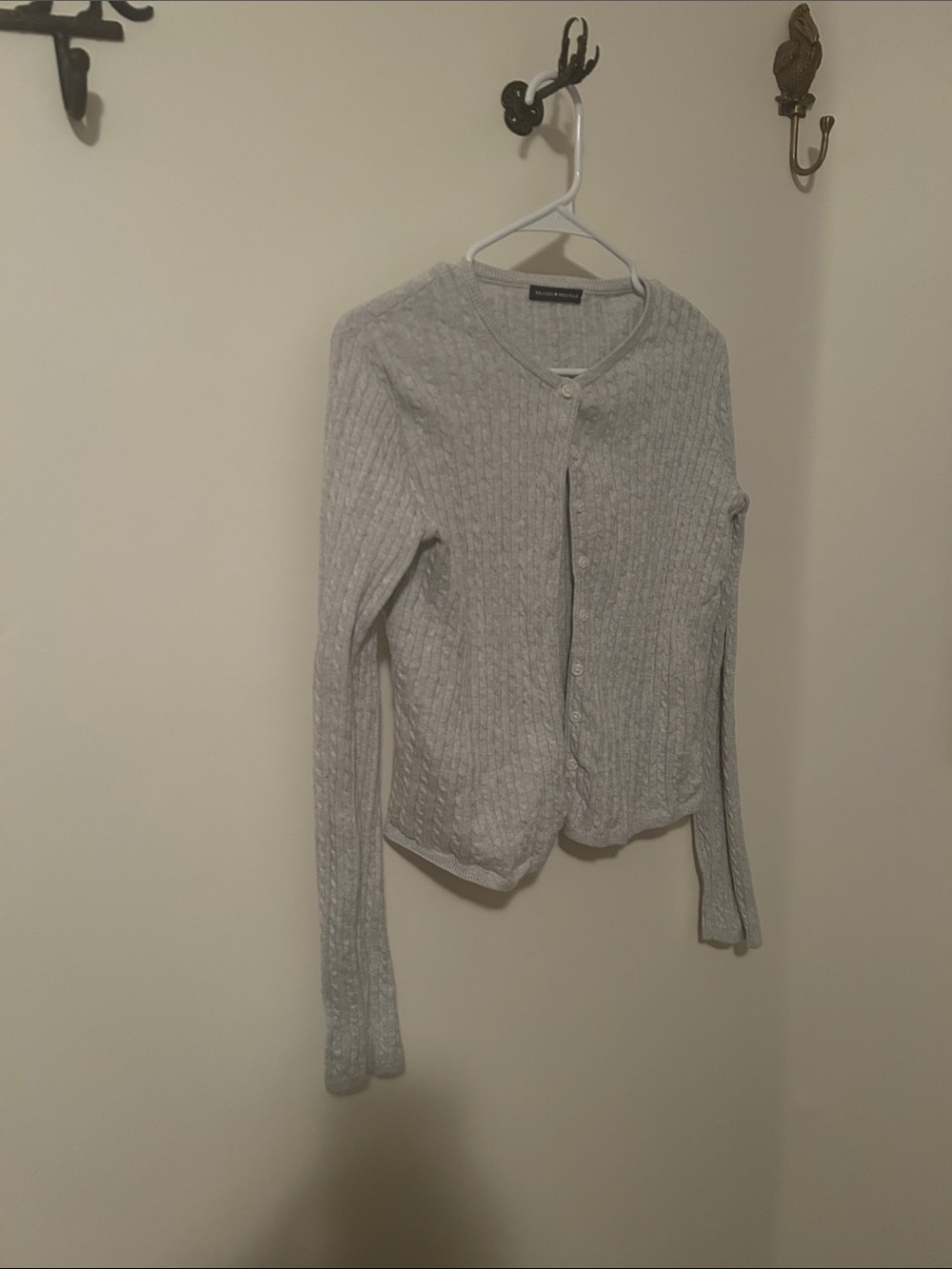 Brandy Melville Light Gray Cable-Knit Button Cardigan